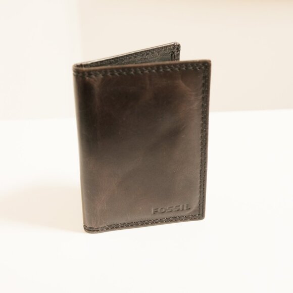FOSSIL Dark Brown Leather Folding Card Case Wallet - Picture 1 of 6